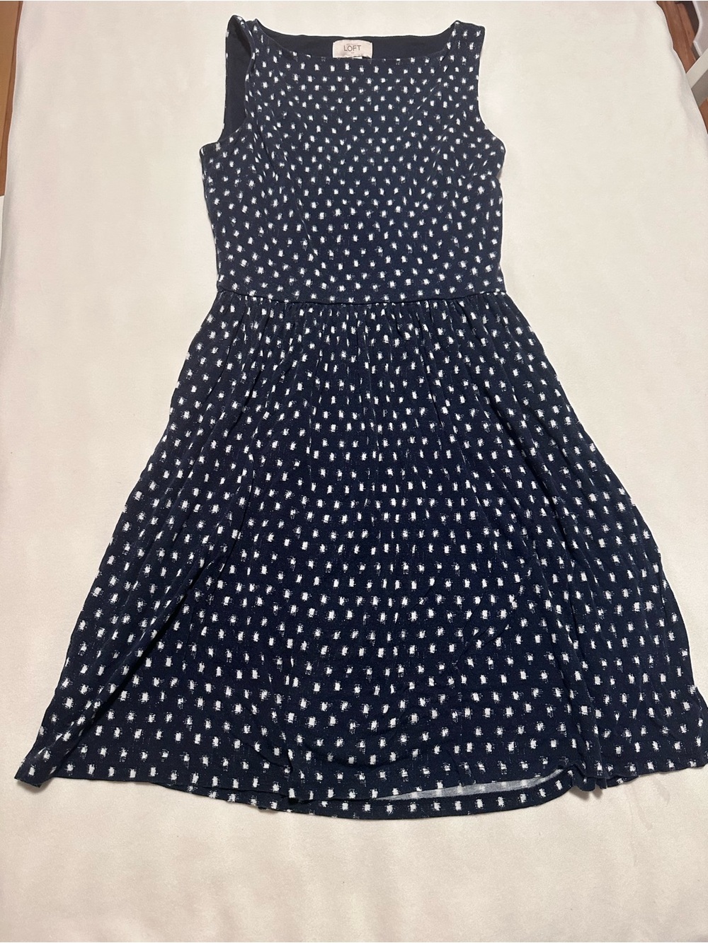 LOFT Navy Dress with White Dot Print